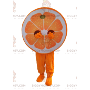 Traje de mascote meio laranja BIGGYMONKEY™. traje meia laranja