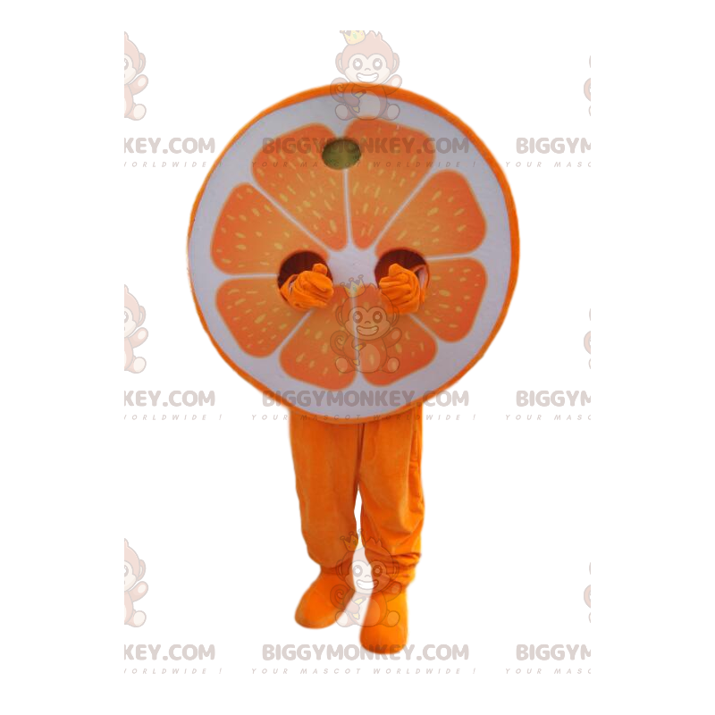Halv orange BIGGYMONKEY™ maskotdräkt. Halv orange kostym -