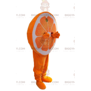 Halborange BIGGYMONKEY™ Maskottchen-Kostüm. Halb orangefarbenes