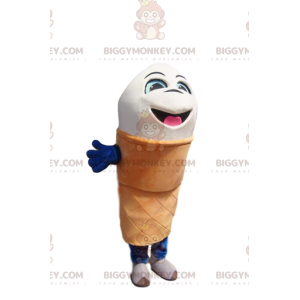 Costume de mascotte BIGGYMONKEY™ de cornet de glace blanc très