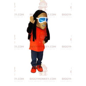 Disfraz de mascota BIGGYMONKEY™ de hombre con vaqueros, rastas