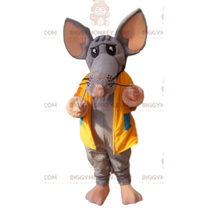 Gray Mouse BIGGYMONKEY™ Mascot Costume with Yellow Jacket and