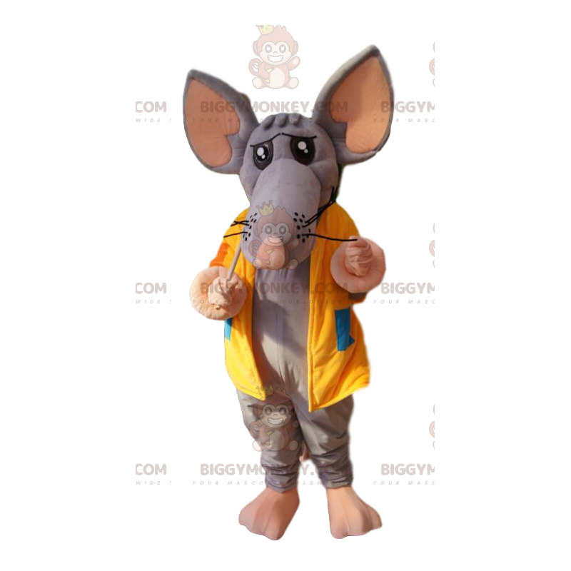 Disfraz de mascota BIGGYMONKEY™ de ratón gris con chaqueta Disfraz de mascota BIGGYMONKEY™ de ratón gris con chaqueta
