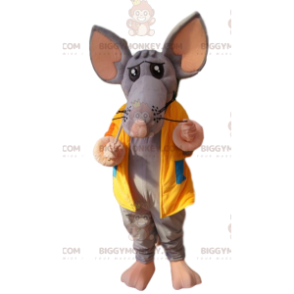  Kostým maskota šedé myši BIGGYMONKEY™ se žlutou bundou a batohem - Myš maskot - BIGGYMONKEY_012860 - BiggyMonkey.com