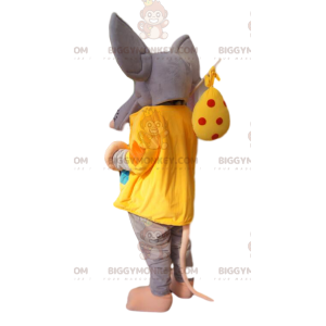 Gray Mouse BIGGYMONKEY™ Mascot Costume with Yellow Jacket and