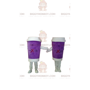Takeout Purple Coffee Mug BIGGYMONKEY™ Mascot Costume Duo -