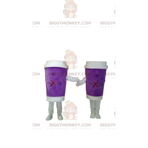 Takeout Purple kahvimuki BIGGYMONKEY™ maskotti puku Duo - Objekti-maskotit - BIGGYMONKEY_012861 - BiggyMonkey.com