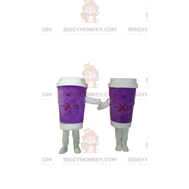 Takeout Purple kahvimuki BIGGYMONKEY™ maskotti puku Duo - Objekti-maskotit - BIGGYMONKEY_012861 - BiggyMonkey.com