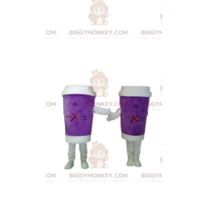 Takeout Purple Coffee Mug BIGGYMONKEY™ Mascot Costume Duo - Mascots of objects - BIGGYMONKEY_012861 - BiggyMonkey.com