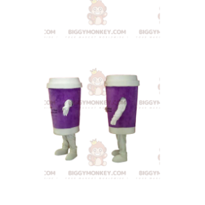 Takeout Purple Coffee Mug BIGGYMONKEY™ Mascot Costume Duo - Mascots of objects - BIGGYMONKEY_012861 - BiggyMonkey.com