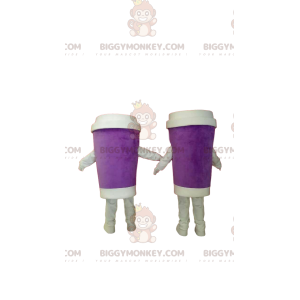 Takeout Purple Coffee Mug BIGGYMONKEY™ Mascot Costume Duo - Mascots of objects - BIGGYMONKEY_012861 - BiggyMonkey.com