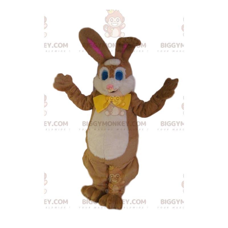 BIGGYMONKEY™ maskotkostume af brun kanin med gul butterfly. - BIGGYMONKEY™ maskotkostume af brun kanin med gul butterfly. -