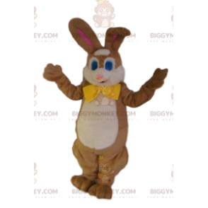 Traje de mascote BIGGYMONKEY™ de coelho marrom com gravata