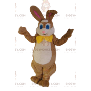 BIGGYMONKEY™ maskotkostume af brun kanin med gul butterfly. -