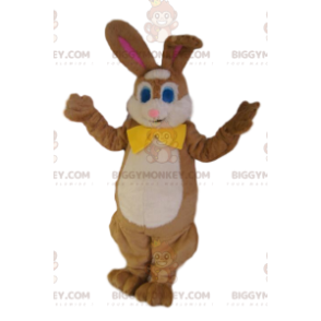 BIGGYMONKEY™ maskotkostume af brun kanin med gul butterfly. -