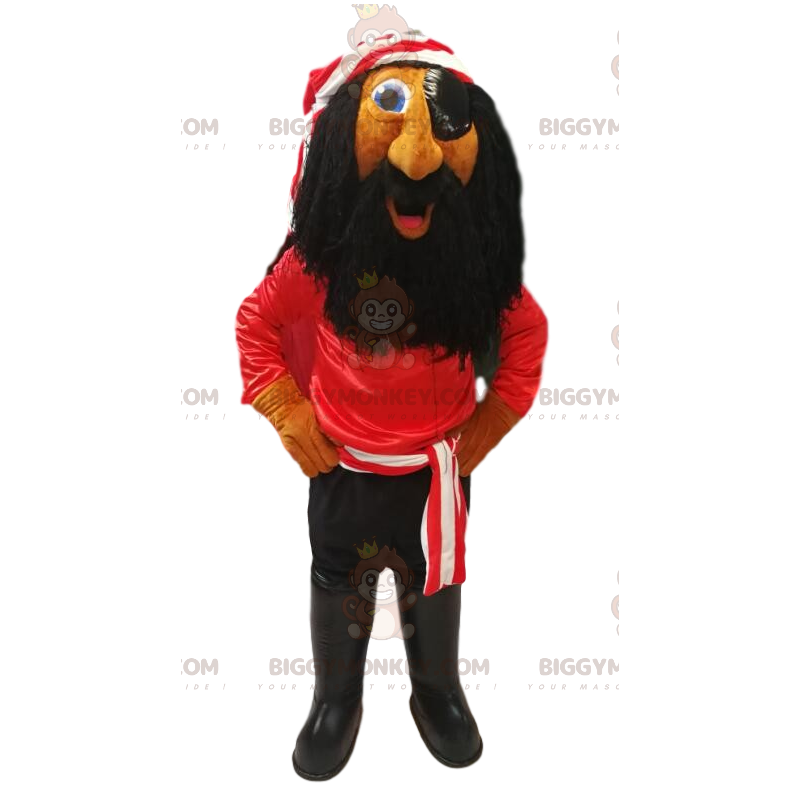 Pirate BIGGYMONKEY™ Mascot Costume with Red T-Shirt and Long