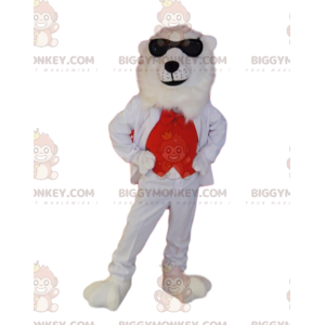IJsbeer BIGGYMONKEY™-mascottekostuum met rood en wit kostuum -