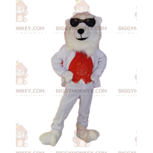 Kostým maskota Polar Bear BIGGYMONKEY™ s červenobílým kostýmem