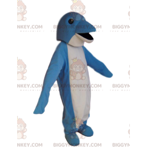 Meget smilende blå og hvid delfin BIGGYMONKEY™ maskot kostume.