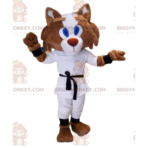 BIGGYMONKEY™ mascot costume of fox in karate gear and black