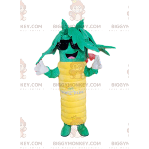 Superglad grön och gul palm BIGGYMONKEY™ maskotdräkt. palm
