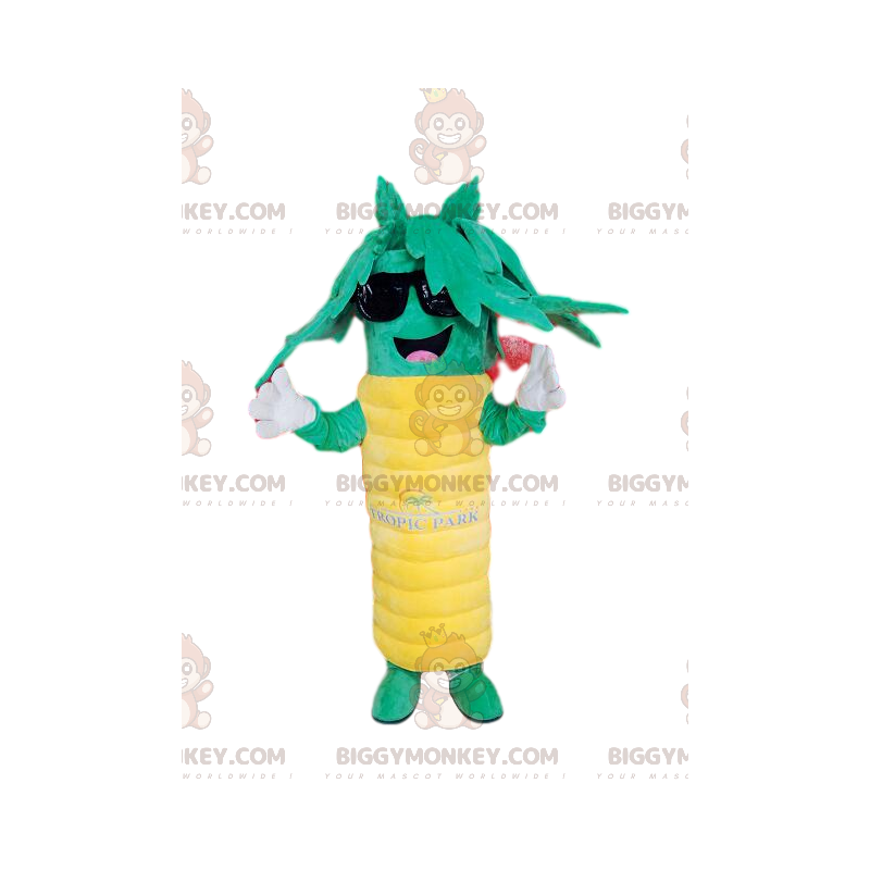 Super glad grønt og gult palme BIGGYMONKEY™ maskot kostume.