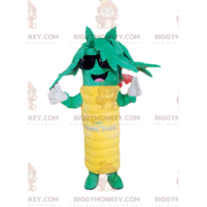 Super šťastný kostým maskota ze zelené a žluté palmy