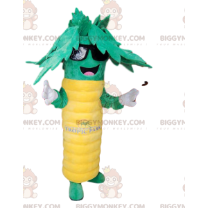 Super happy green and yellow palm tree BIGGYMONKEY™ mascot