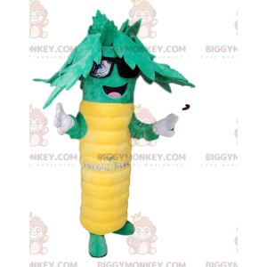 Super šťastný kostým maskota ze zelené a žluté palmy