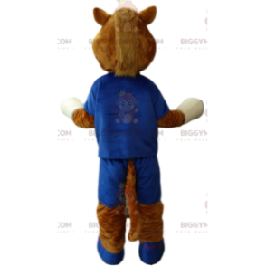 BIGGYMONKEY™ Maskottchenkostüm eines braunen Pferdes in blauer