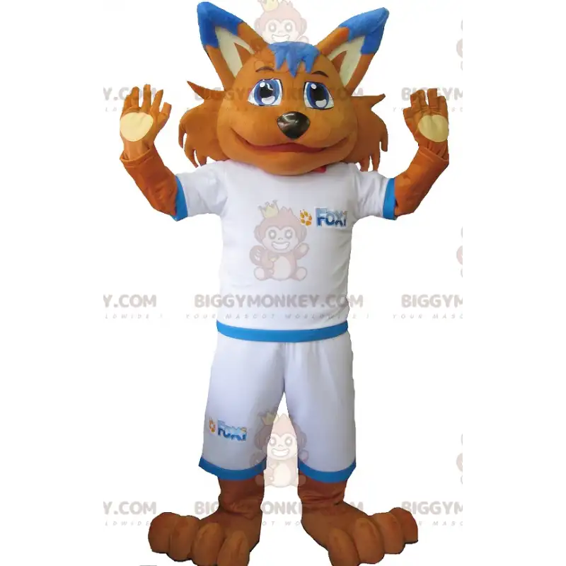 Costume de mascotte BIGGYMONKEY™ de renard orange en tenue de Costume de mascotte BIGGYMONKEY™ de renard orange en tenue de