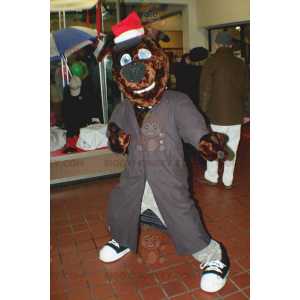 Brown Dog BIGGYMONKEY™ Mascot Costume with Long Gray Coat and