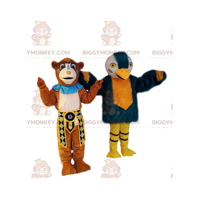  BIGGYMONKEY™ Mascottekostuum Duo van leeuw en adelaar in Indiaanse kleding. - Lion mascottes - BiggyMonkey.com