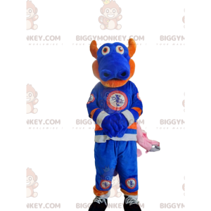 Disfraz de mascota dragón azul y naranja BIGGYMONKEY™ en ropa