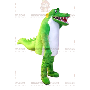 Super sjovt grøn og hvid krokodille BIGGYMONKEY™ maskot