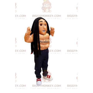 BIGGYMONKEY™ Mascot Costume Shirtless Sportsman with Rastas -