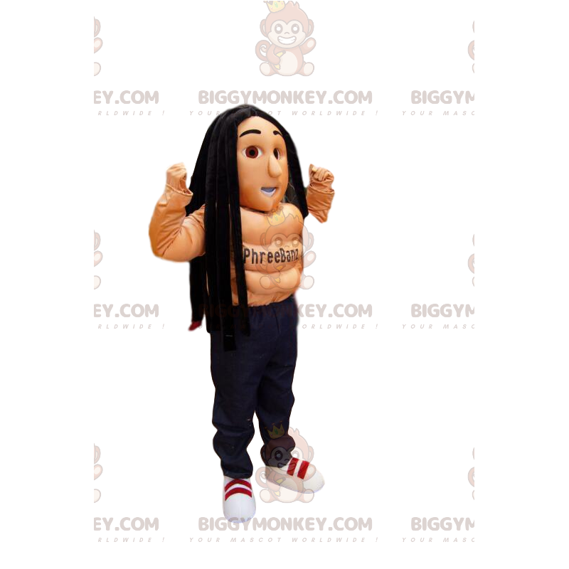 BIGGYMONKEY™ Mascot Costume Shirtless Sportsman with Rastas -
