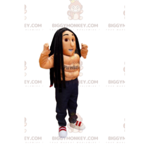 BIGGYMONKEY™ Mascot Costume Shirtless Sportsman with Rastas -