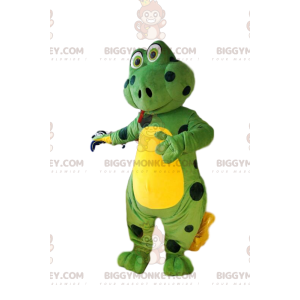 Costume de mascotte BIGGYMONKEY™ de lézard vert à pois noir.