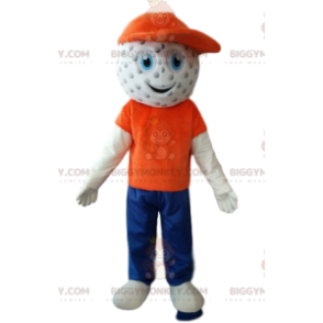 BIGGYMONKEY™ sneeuwpop mascottekostuum met golfbalhoofd -