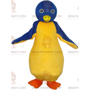 BIGGYMONKEY™ maskotdräkt av blå och gul pingvin med vackra
