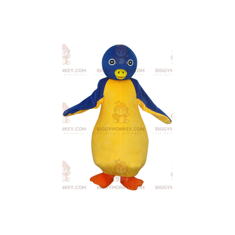 BIGGYMONKEY™ mascot costume of blue and yellow penguin with