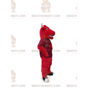 BIGGYMONKEY™ costume mascotte di toro rosso con grandi corna