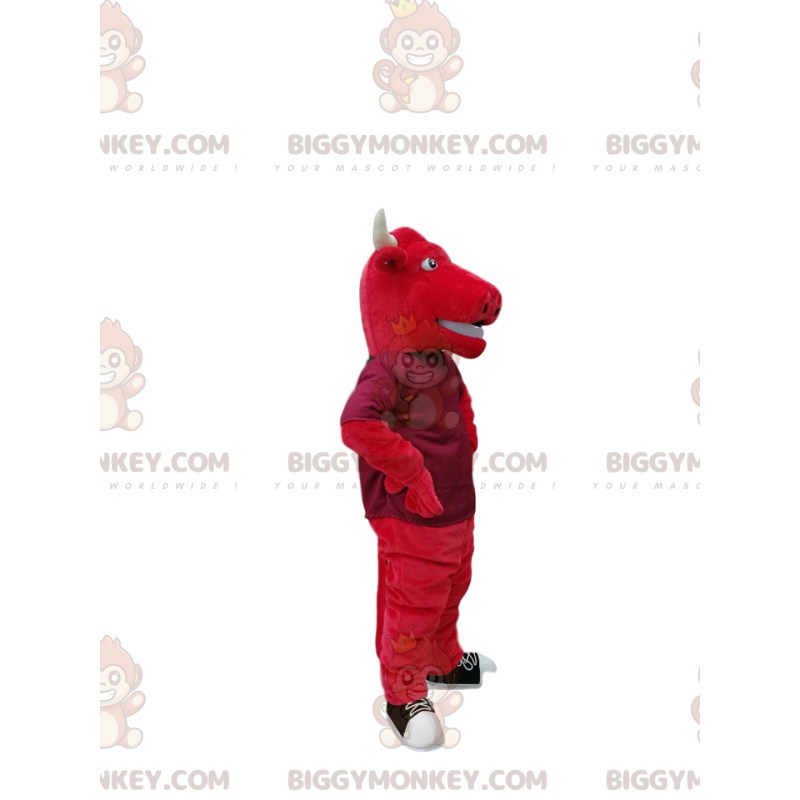 Traje de mascote BIGGYMONKEY™ de touro vermelho com grandes