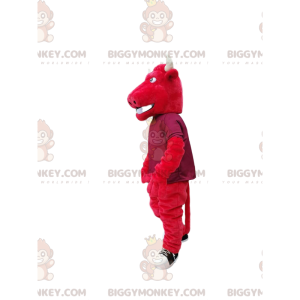 BIGGYMONKEY™ mascot costume of red bull with big white horns. -