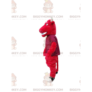 BIGGYMONKEY™ mascot costume of red bull with big white horns. –