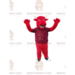 Στολή μασκότ BIGGYMONKEY™ από κόκκινο ταύρο με μεγάλα λευκά
