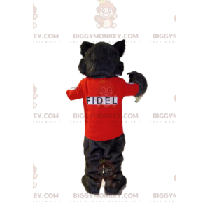 Kostým maskota BIGGYMONKEY™ Šedá divoká kočka s červenou košilí