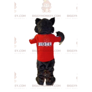 BIGGYMONKEY™ Μασκότ Κοστούμι Γκρι άγρια γάτα με κόκκινο