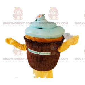 Kostým maskota BIGGYMONKEY™ hnědý a modrý cupcake. košíček kostým - Jídlo maskot - BIGGYMONKEY_012903 - BiggyMonkey.com